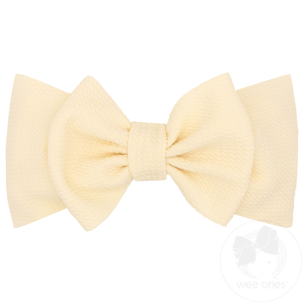 Soft Solid Rippled-Textured Large Baby Girls Bowtie on Matching Wide Band
