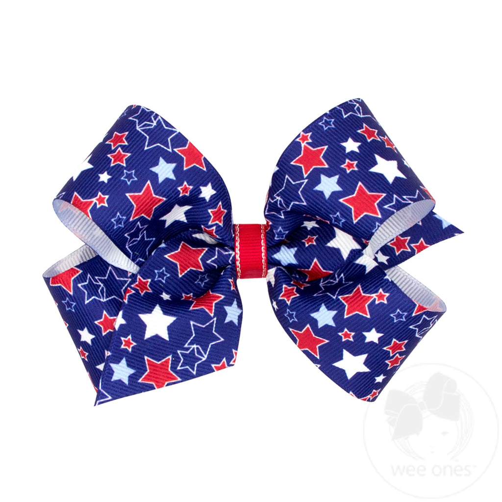 Medium Grosgrain Hair Bow with Americana Star Print