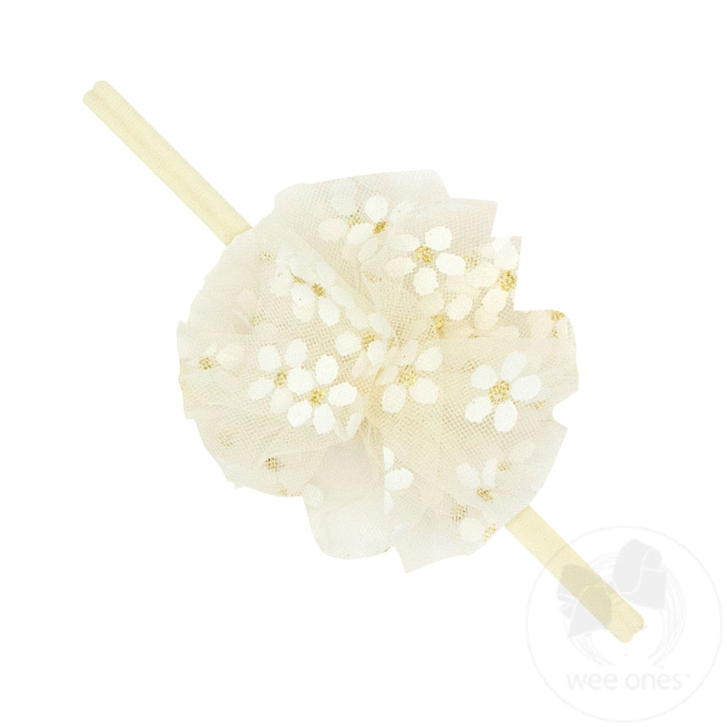 Small Flower Tulle Puff on Skinny Nylon Band