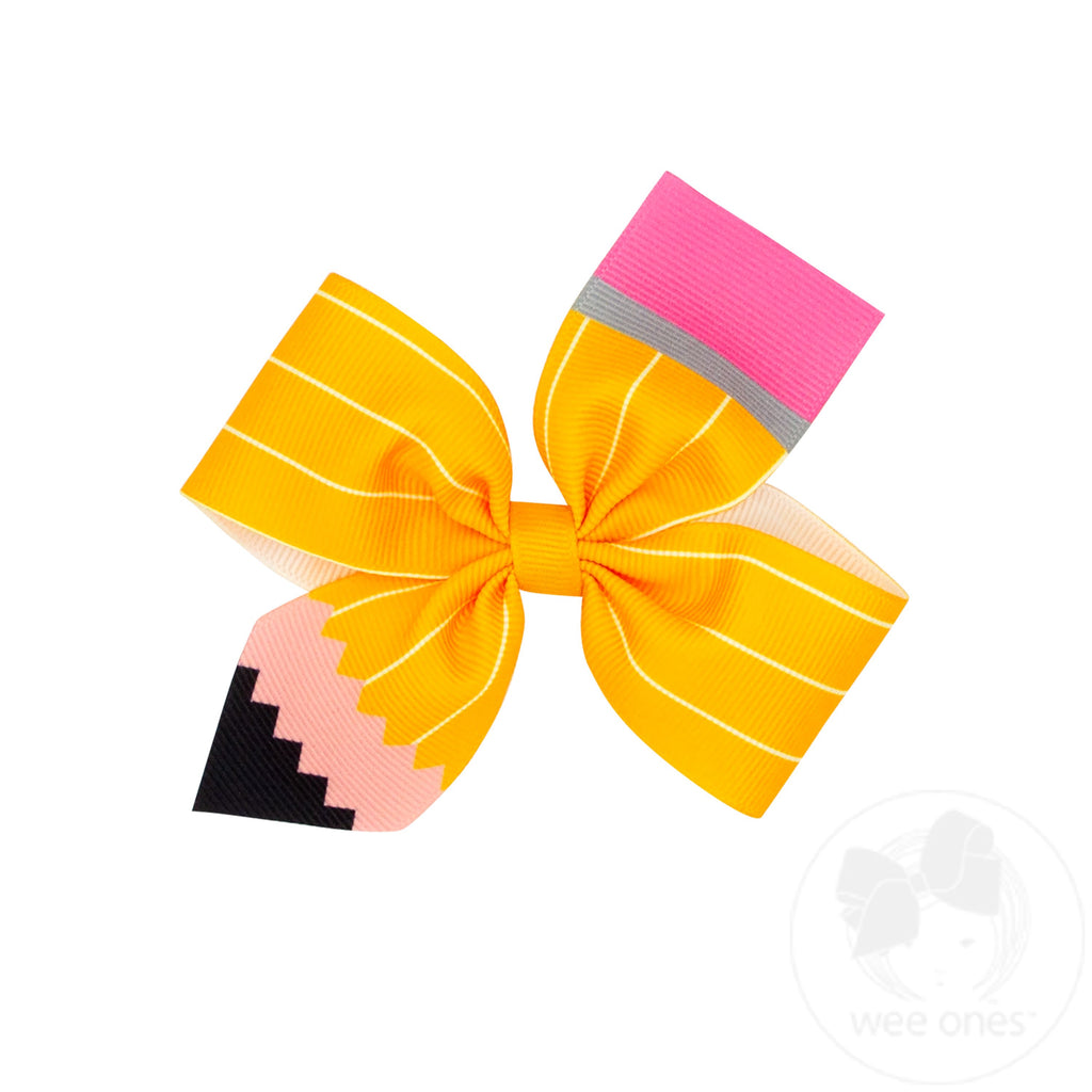 King Pencil Print Grosgrain 2-Loop Hair Bow