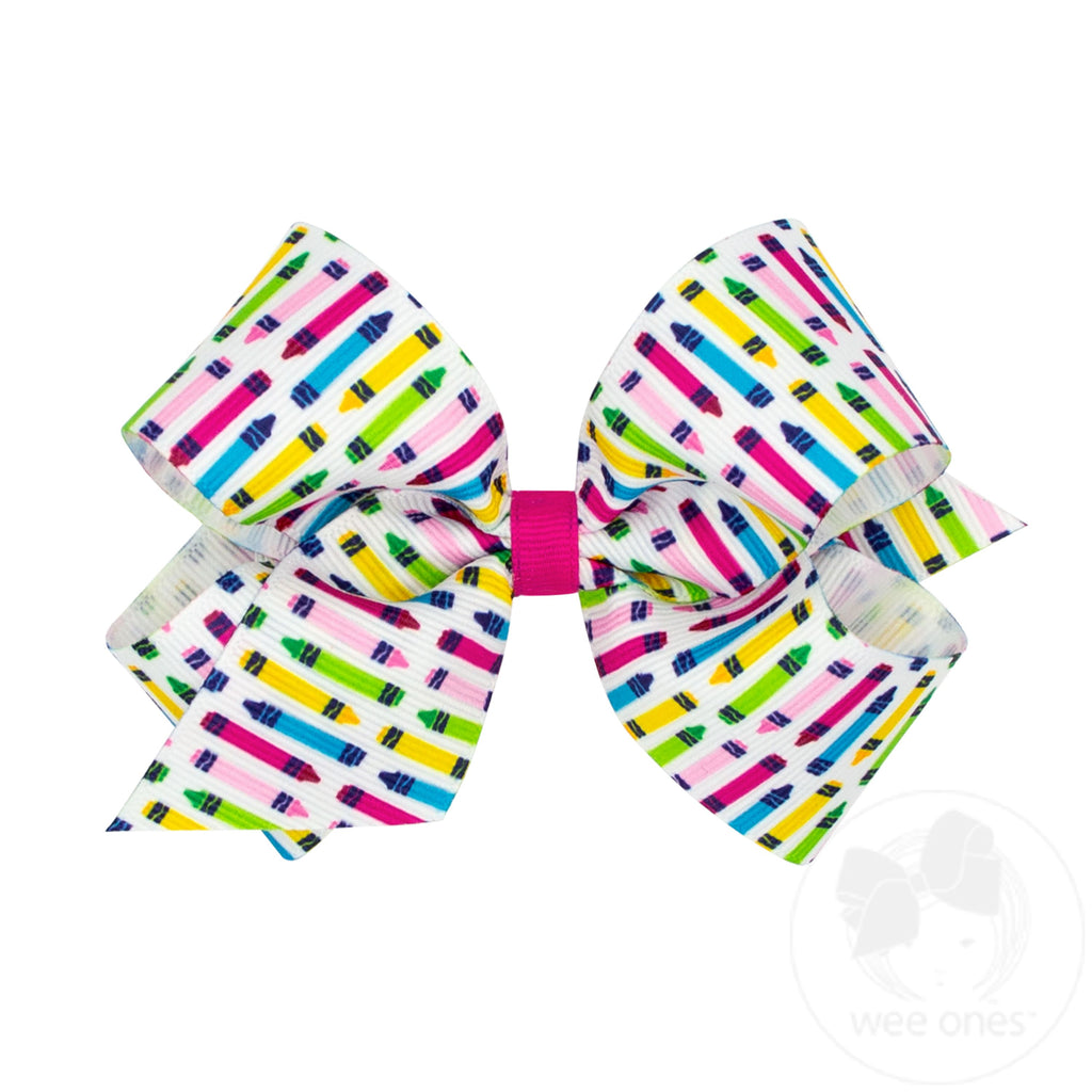 Medium Back to School Print Grosgrain Hair Bow
