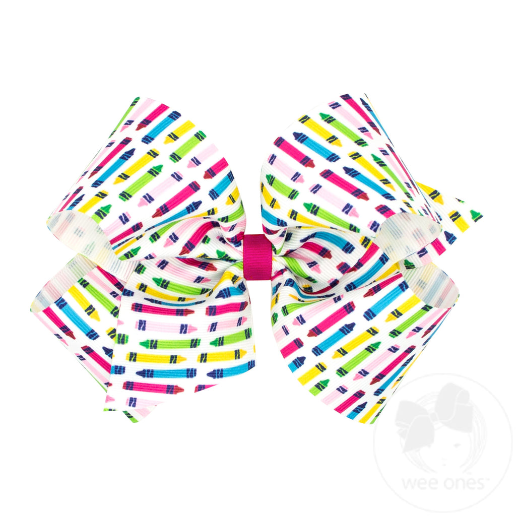 King Back to School Print Grosgrain Hair Bow