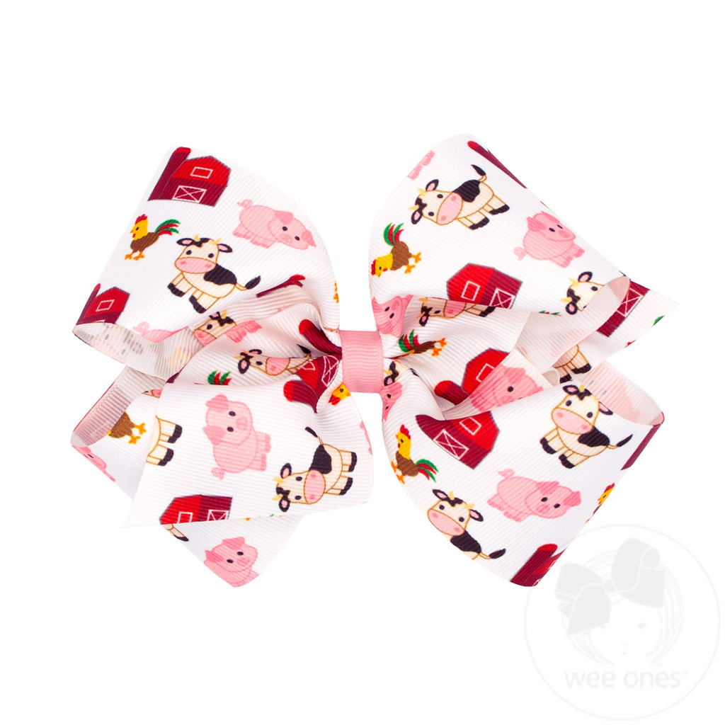 King Farm Print Grosgrain Hair Bow