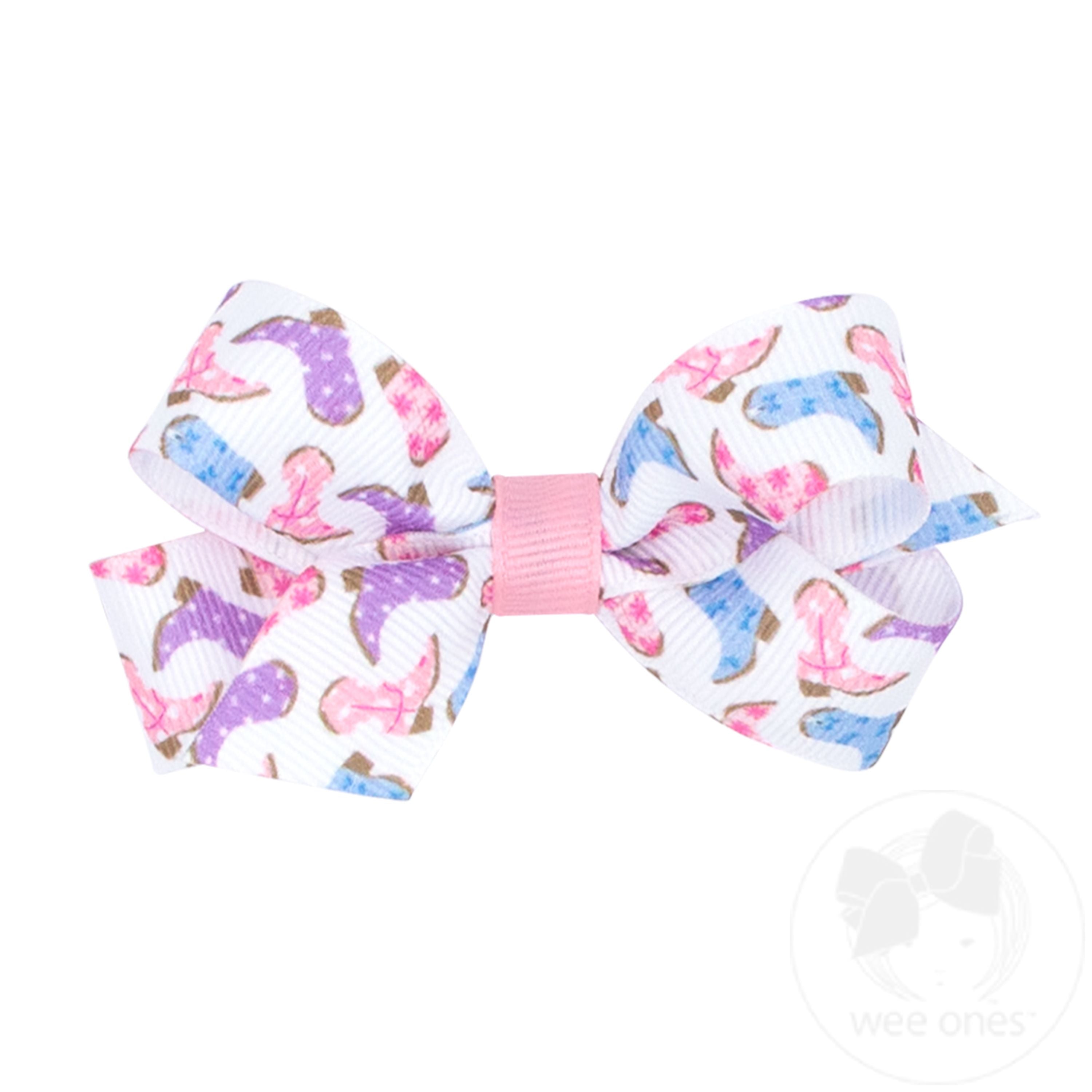 Mini Multicolor Cowgirl Boots Print Grosgrain Hair Bow - MULTI
