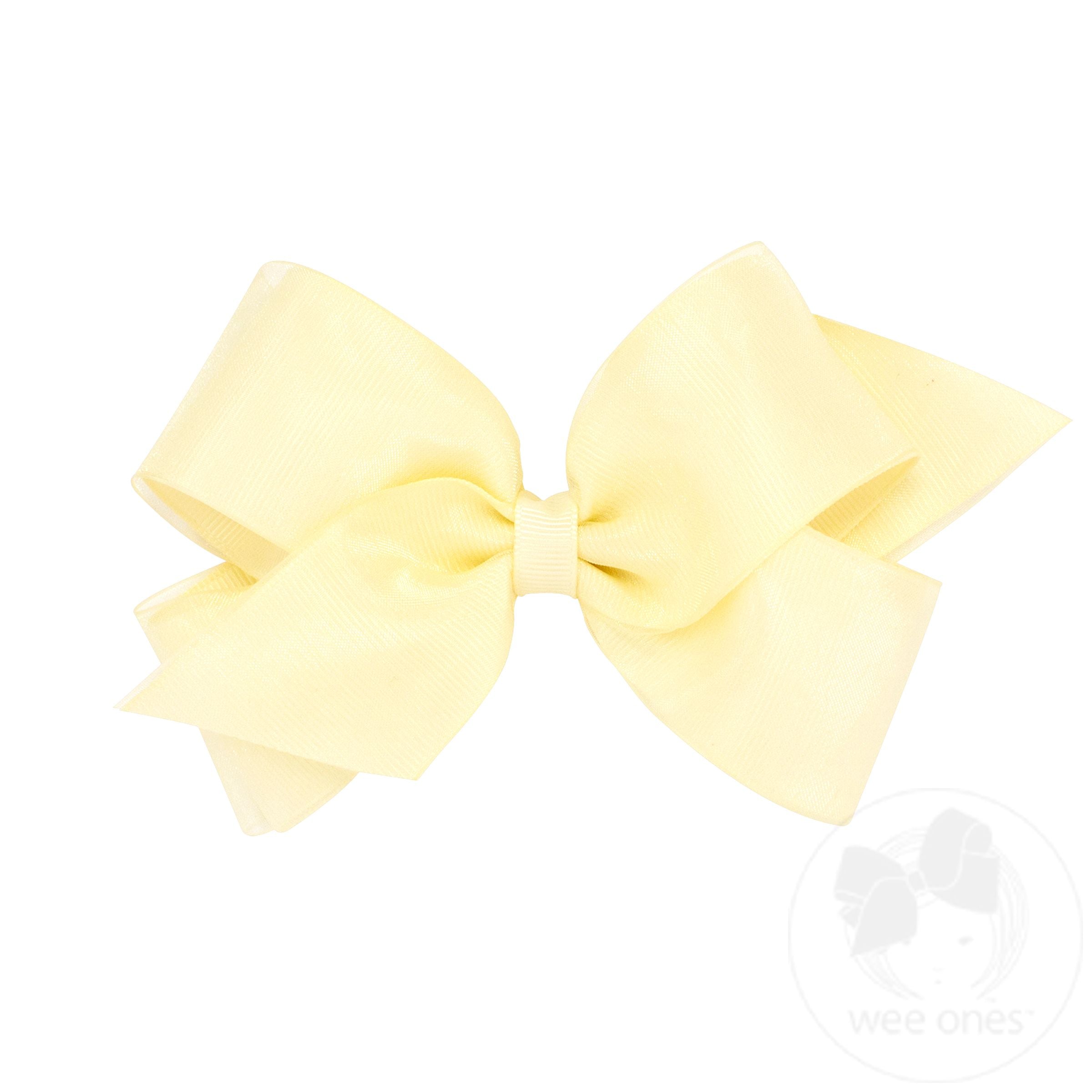 Medium Organza and Grosgrain Overlay Hair Bow - ANTIQUE