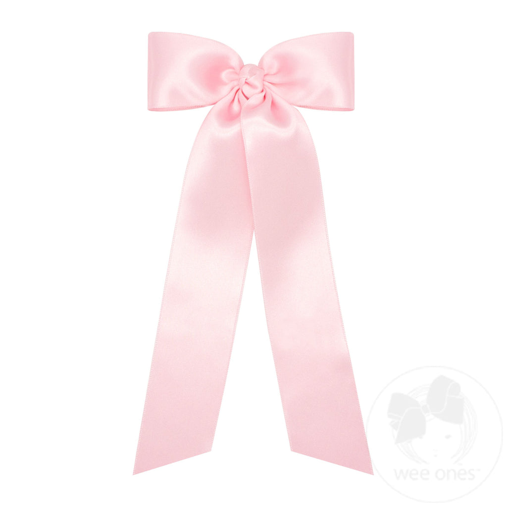 Medium French Satin Hair Bowtie with Knot Wrap and Streamer Tails