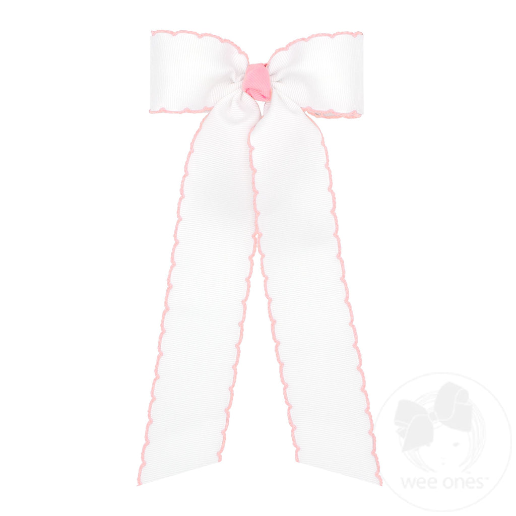 Medium Grosgrain Moonstitch Hair Bowtie with Knot Wrap and Streamer Tails