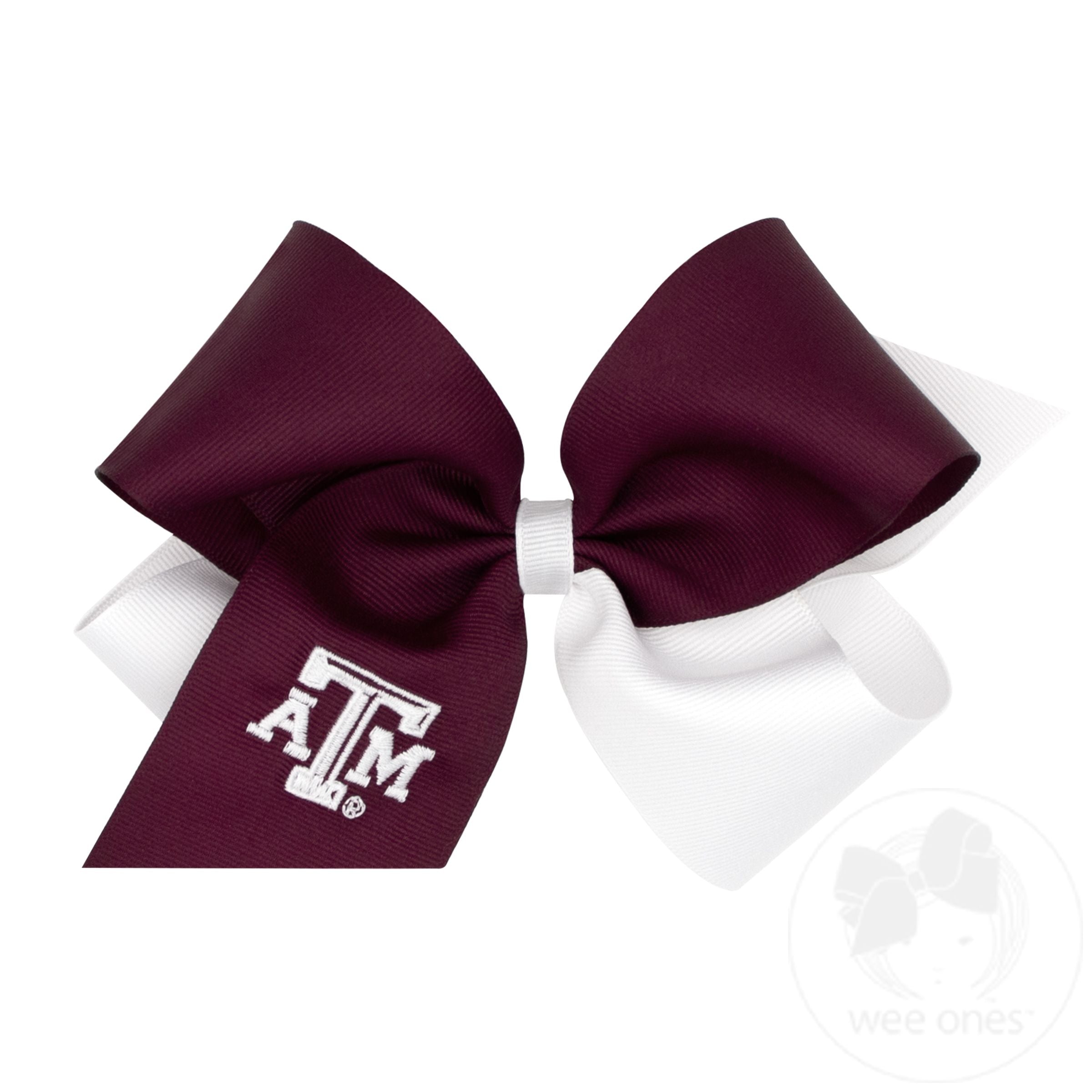 King Two-tone Grosgrain Hair Bow with Embroidered Collegiate