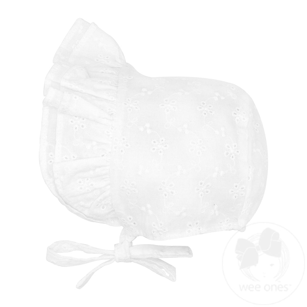 Cotton Poplin Ruffle Baby Bonnet