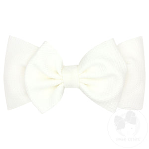 Soft Solid Rippled-Textured Large Baby Girls Bowtie on Matching Wide Band