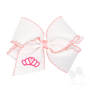 King Grosgrain Moonstitch Embroidered Crown Girls Hair Bow