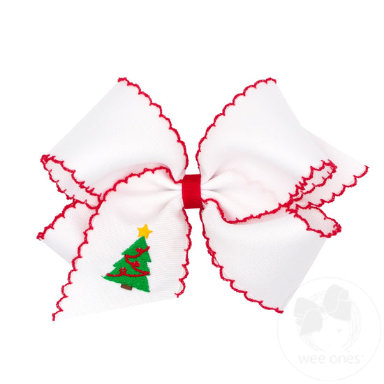 King Grosgrain Hair bow with Moonstitch Edge and Holiday-themed Embroidery