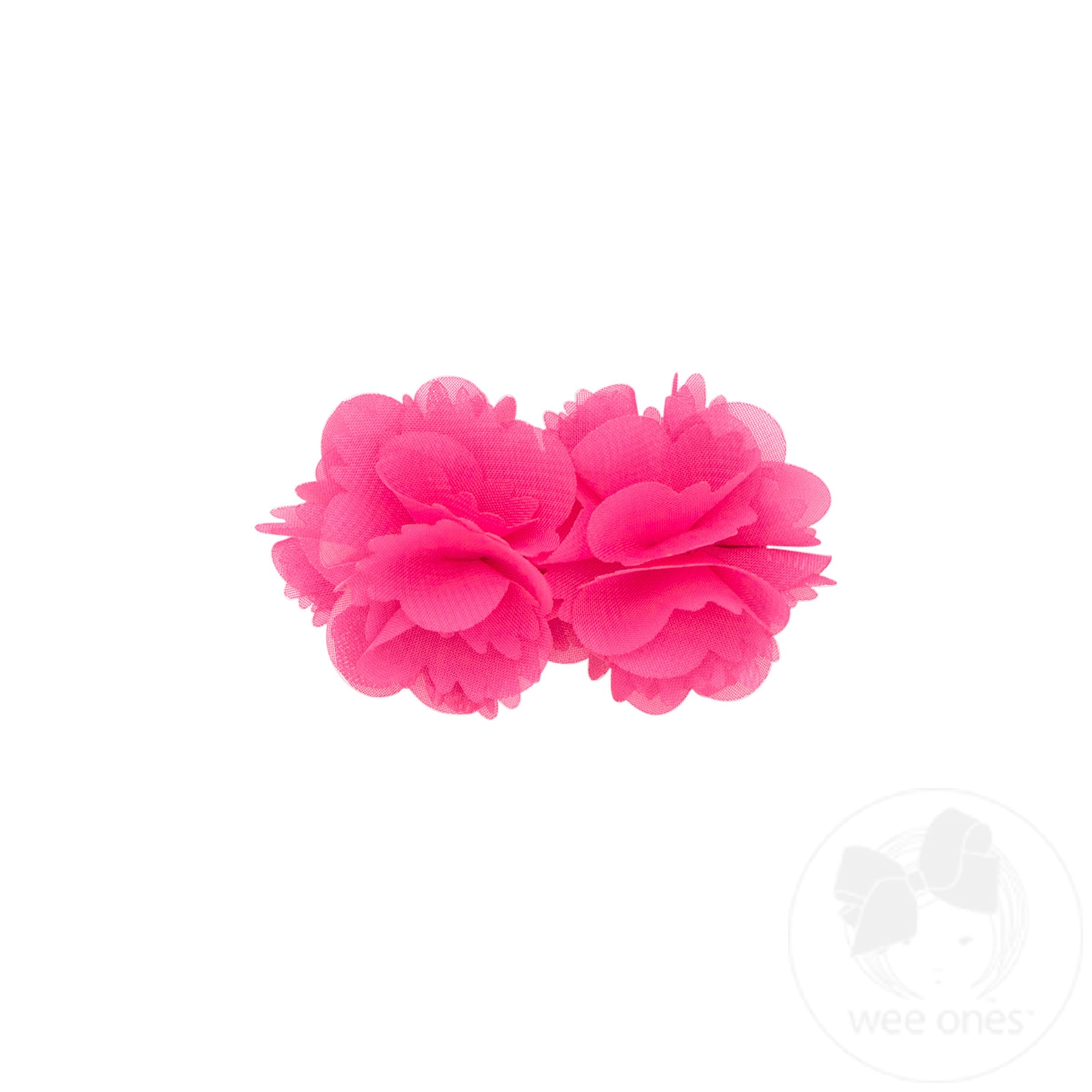 Small Double Chiffon Flower Hair Clip - SHOCKING PINK | Wee
