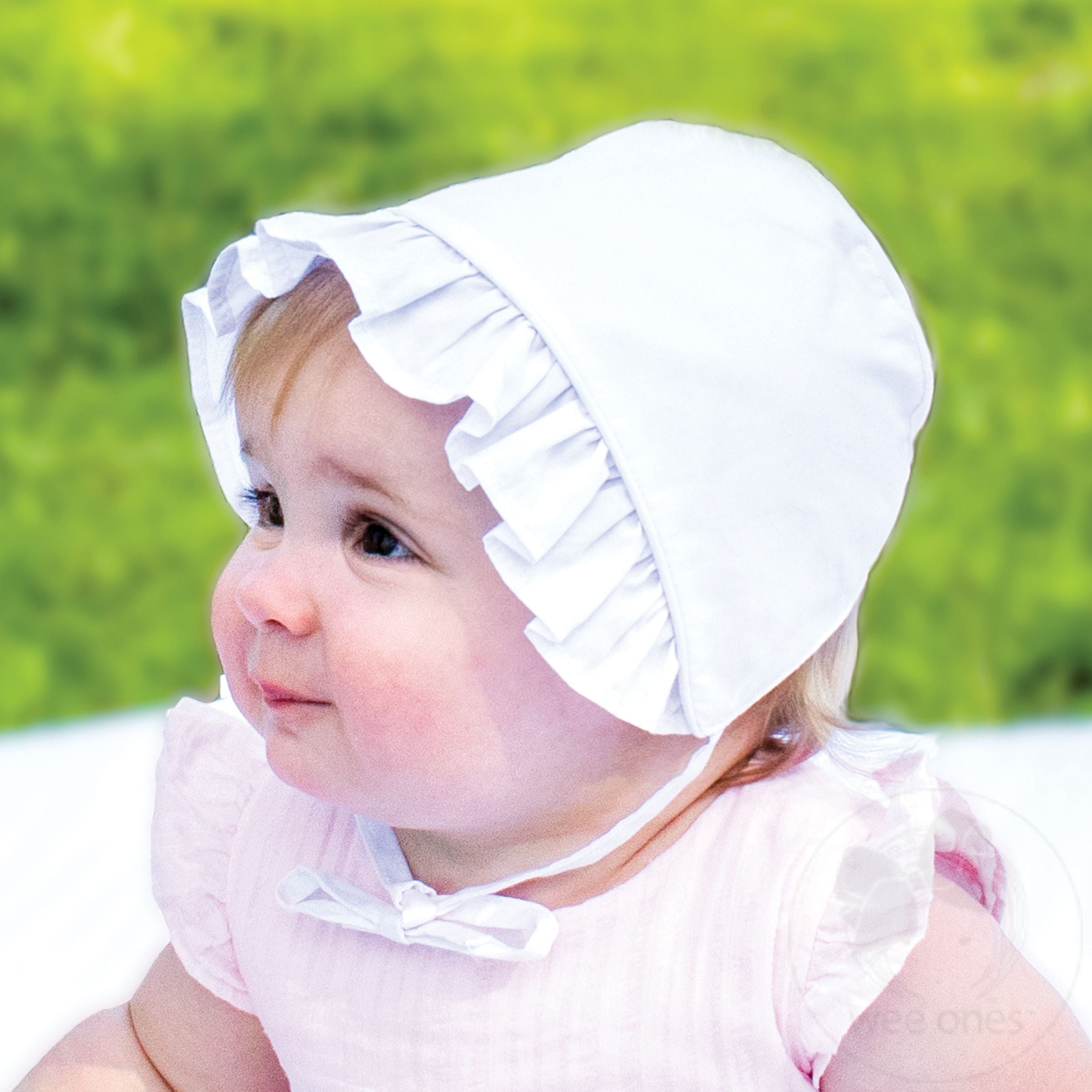 Cotton Poplin Baby Bonnet WHITE 0-3 MONTHS Wee Ones Hair