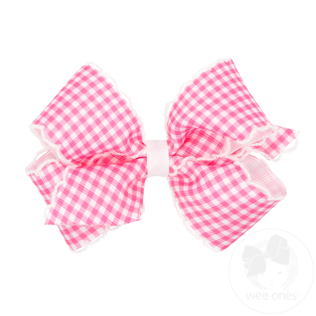 Medium Gingham-Printed Grosgrain Hair Bow with Moonstitch Edge