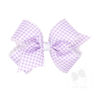 Medium Gingham-Printed Grosgrain Hair Bow with Moonstitch Edge