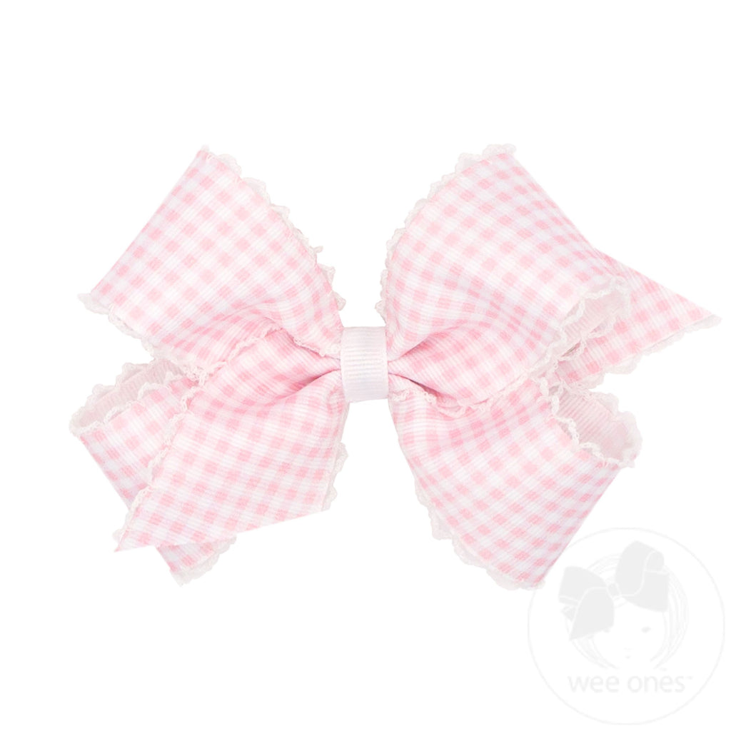 Medium Gingham-Printed Grosgrain Hair Bow with Moonstitch Edge