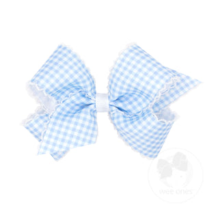 Medium Gingham-Printed Grosgrain Hair Bow with Moonstitch Edge