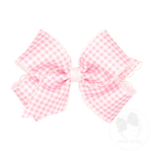 Medium Gingham-Printed Grosgrain Hair Bow with Moonstitch Edge