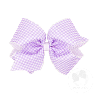 King Gingham-Printed Grosgrain Girls Hair Bow With Moonstitch Edge