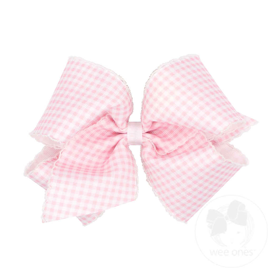 King Gingham-Printed Grosgrain Girls Hair Bow With Moonstitch Edge