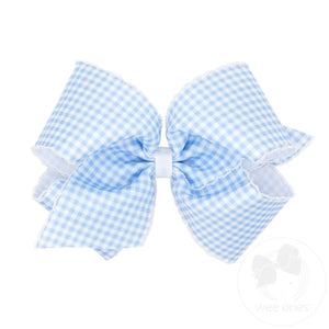 King Gingham-Printed Grosgrain Girls Hair Bow With Moonstitch Edge