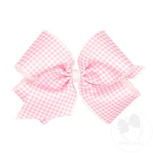 King Gingham-Printed Grosgrain Girls Hair Bow With Moonstitch Edge