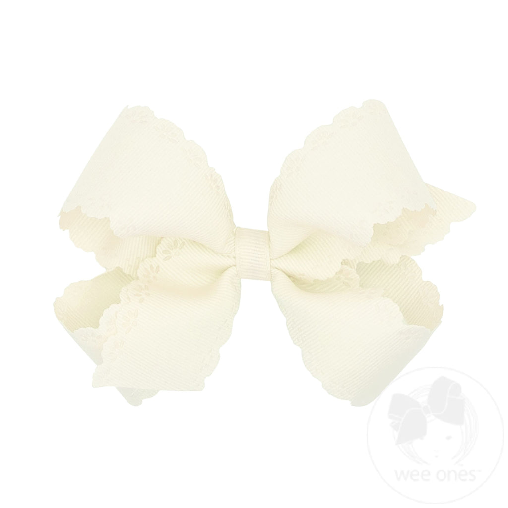 Medium Grosgrain Bow with Eyelet Flower-Embossed Edges