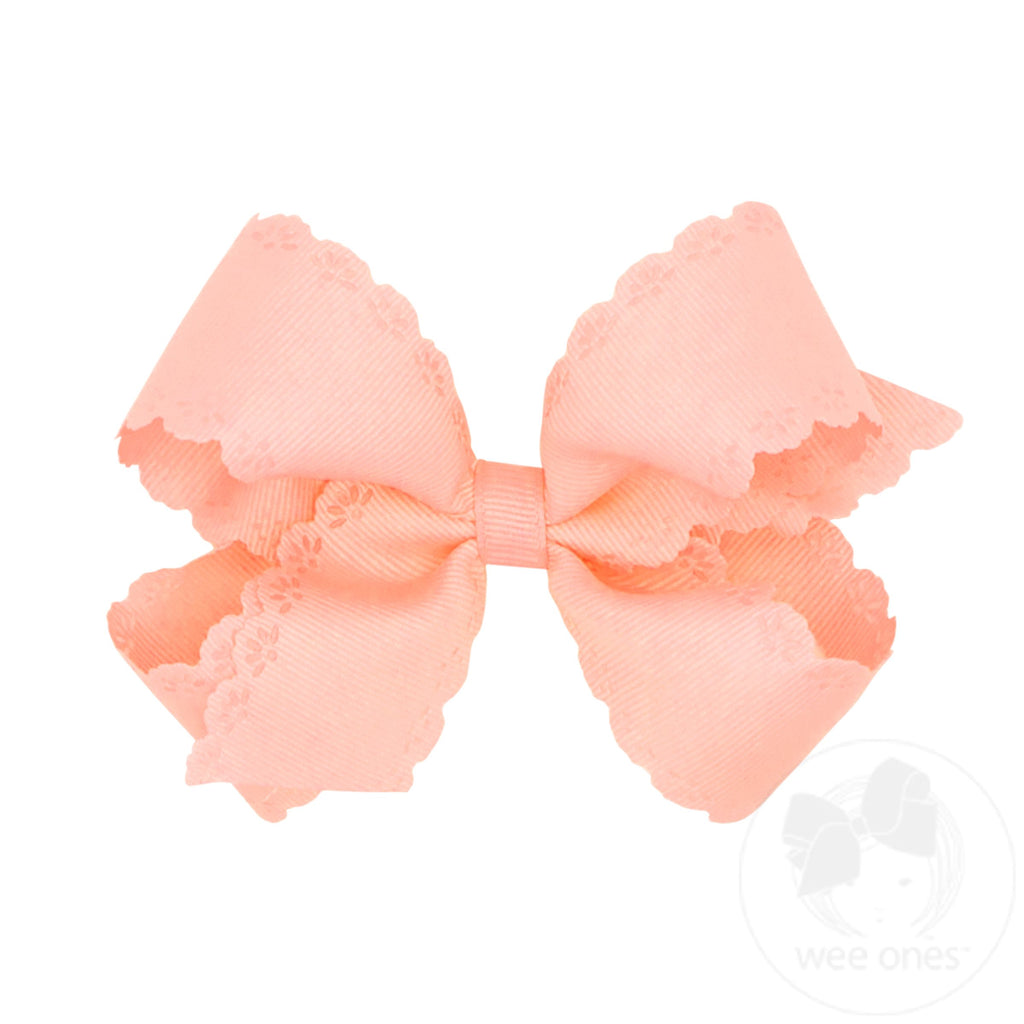 Medium Grosgrain Bow with Eyelet Flower-Embossed Edges