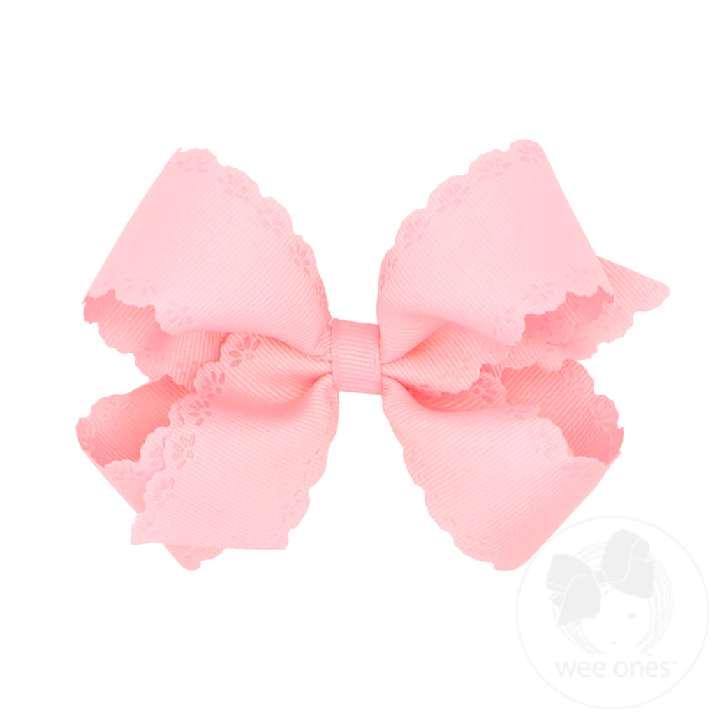 Medium Grosgrain Bow with Eyelet Flower-Embossed Edges