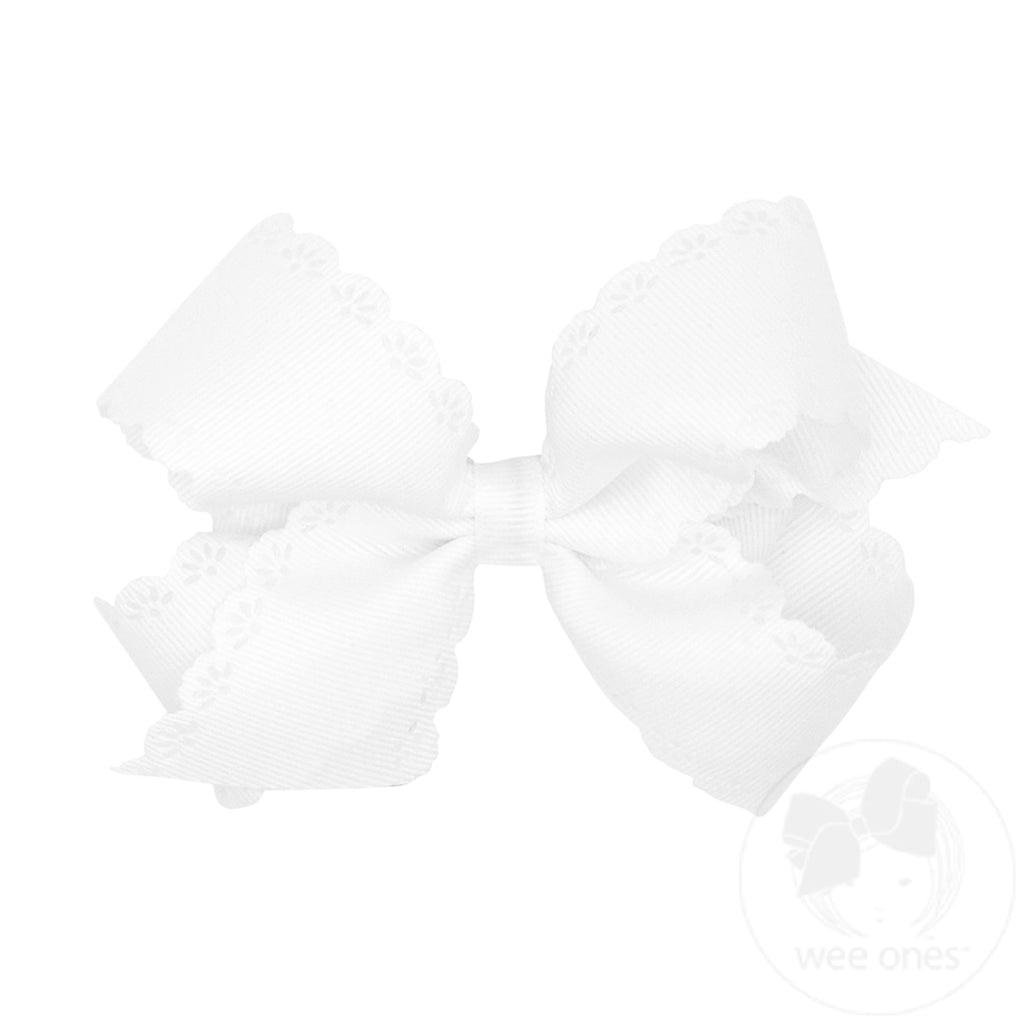 Medium Grosgrain Bow with Eyelet Flower-Embossed Edges