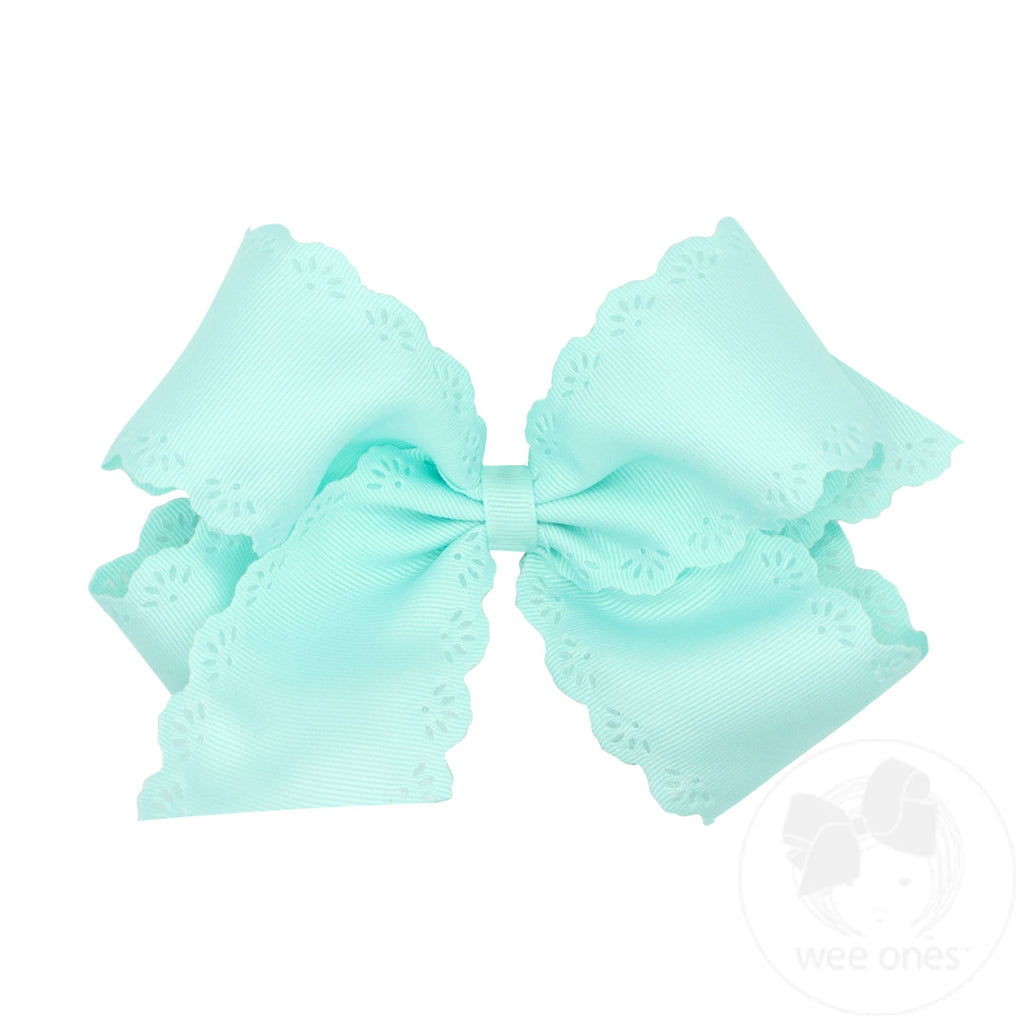 Small King Grosgrain Bow with Eyelet Flower Embossed Edges