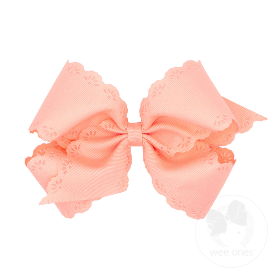 Small King Grosgrain Bow with Eyelet Flower Embossed Edges