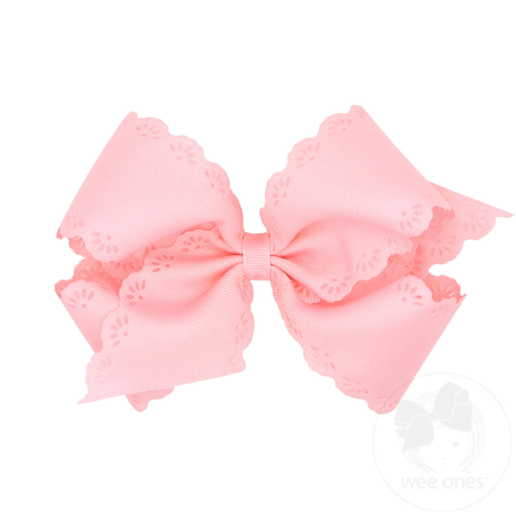 Small King Grosgrain Bow with Eyelet Flower Embossed Edges