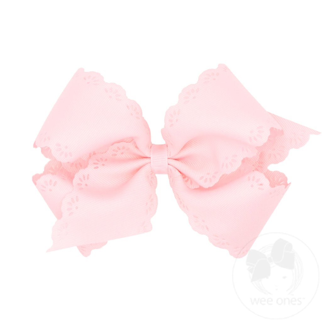 Small King Grosgrain Bow with Eyelet Flower Embossed Edges