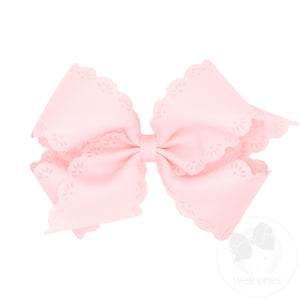Small King Grosgrain Bow with Eyelet Flower Embossed Edges