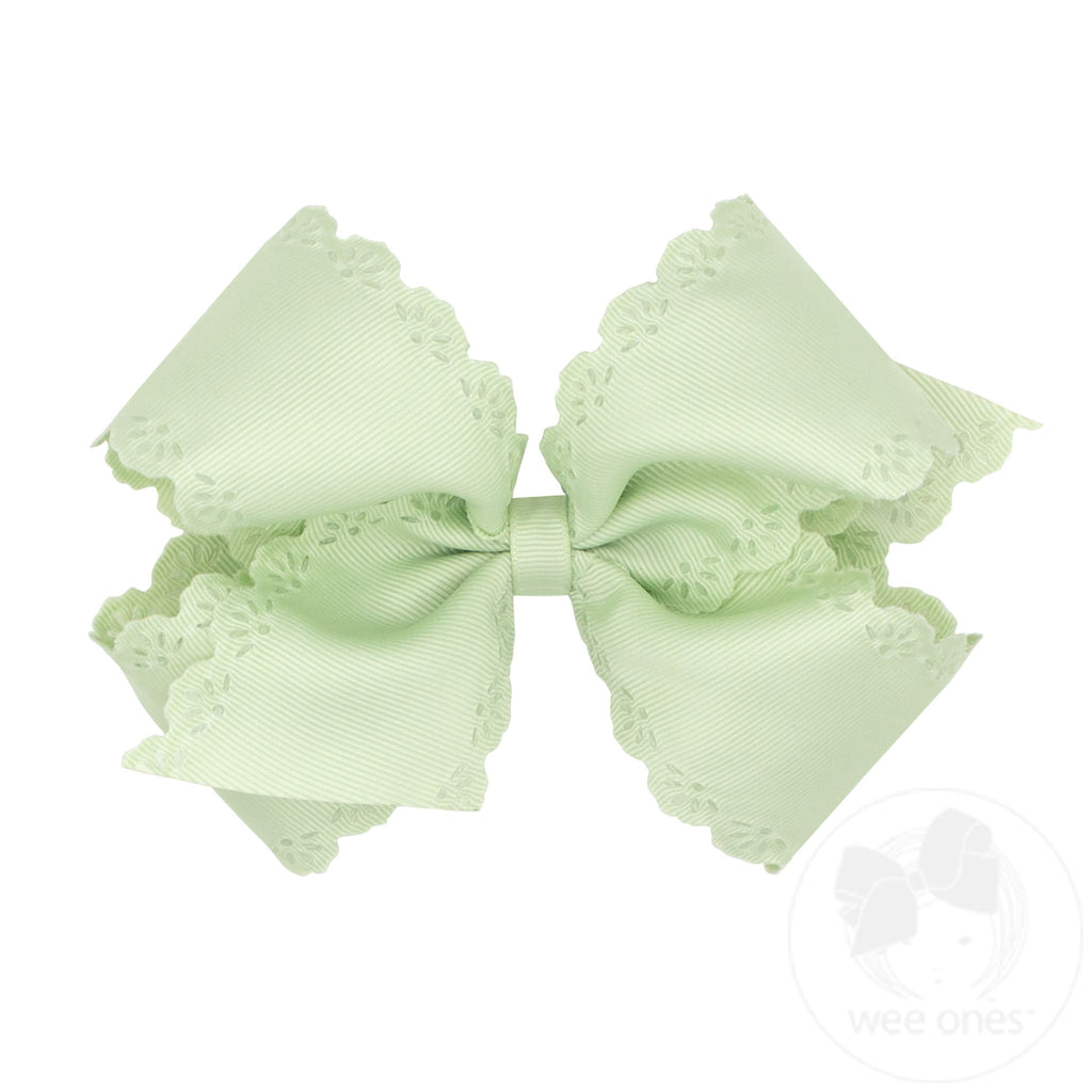Small King Grosgrain Bow with Eyelet Flower Embossed Edges