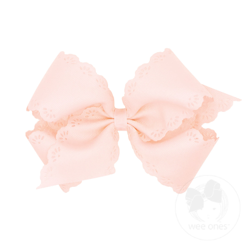 Small King Grosgrain Bow with Eyelet Flower Embossed Edges