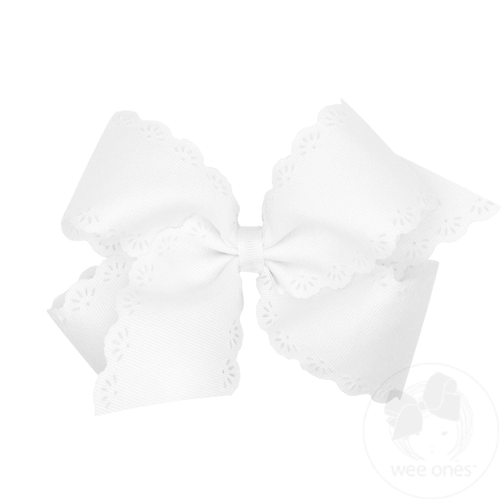 Small King Grosgrain Bow with Eyelet Flower Embossed Edges