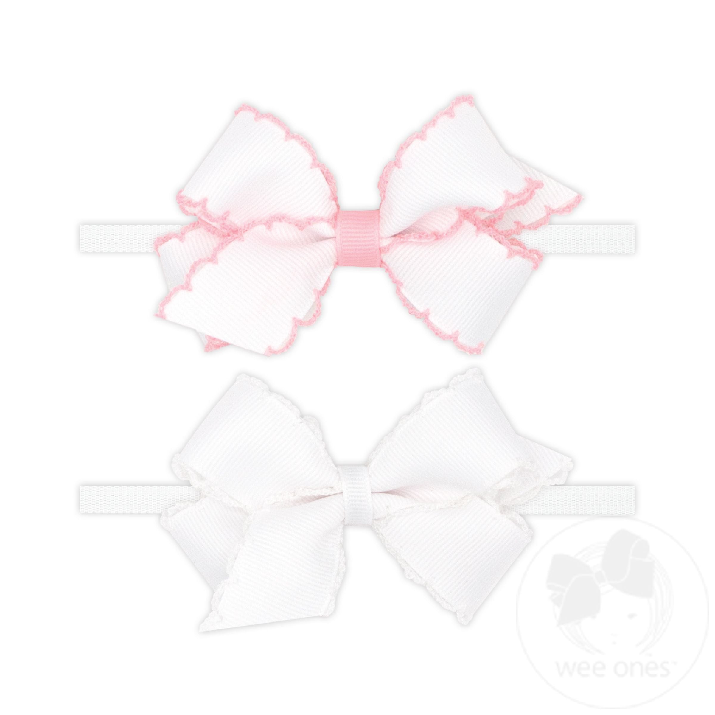 GIFT PACK! Two Mini Grosgrain Bows with Moonstitch Edge on Skinny Nylon ...