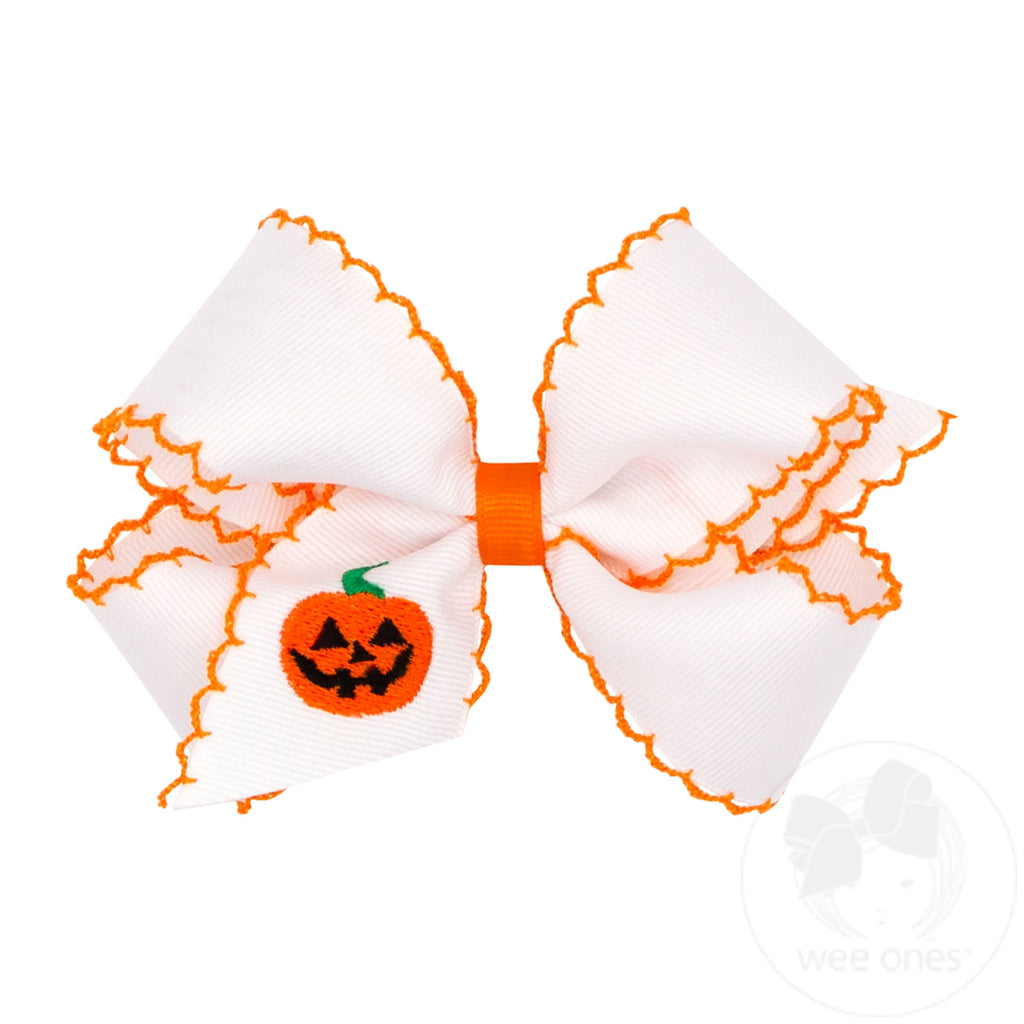 Medium Moonstitch Hair Bow with Embroidered Jack-O'-Lantern