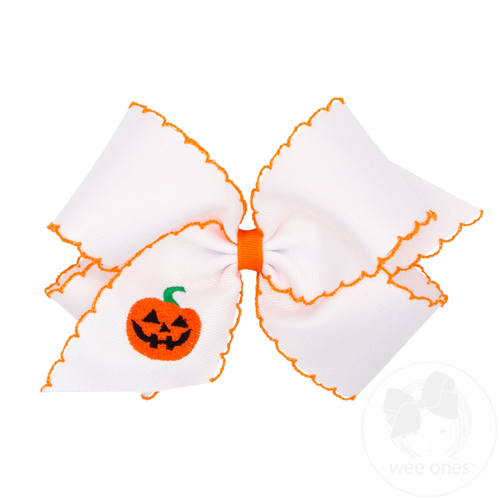 King Moonstitch Hair Bow with Embroidered Jack-O-Lantern