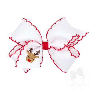 Medium Grosgrain Hair Bow with Moonstitch Edge and Christmas-themed Embroidery