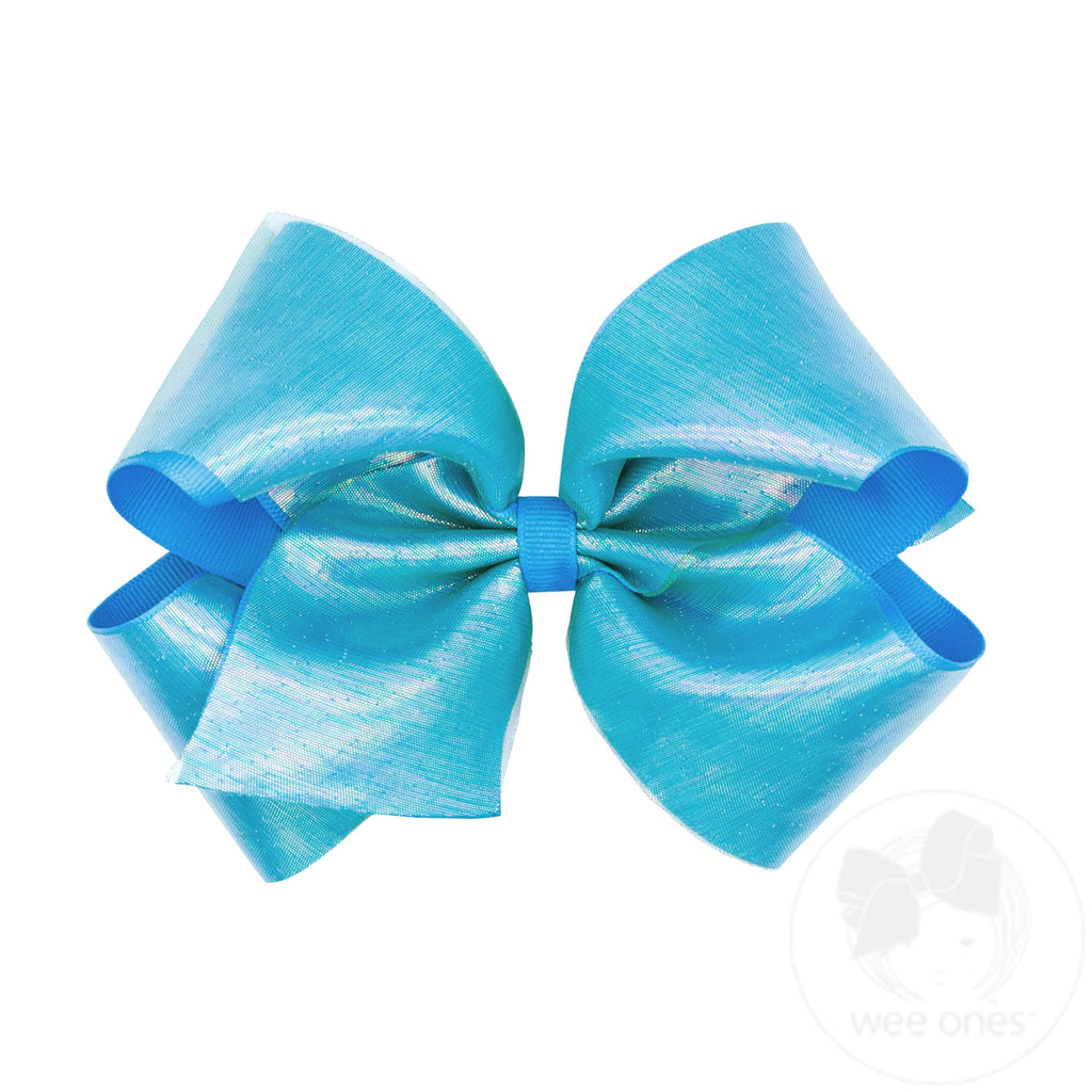 King Sheer Iridescent and Grosgrain Overlay Hair Bow