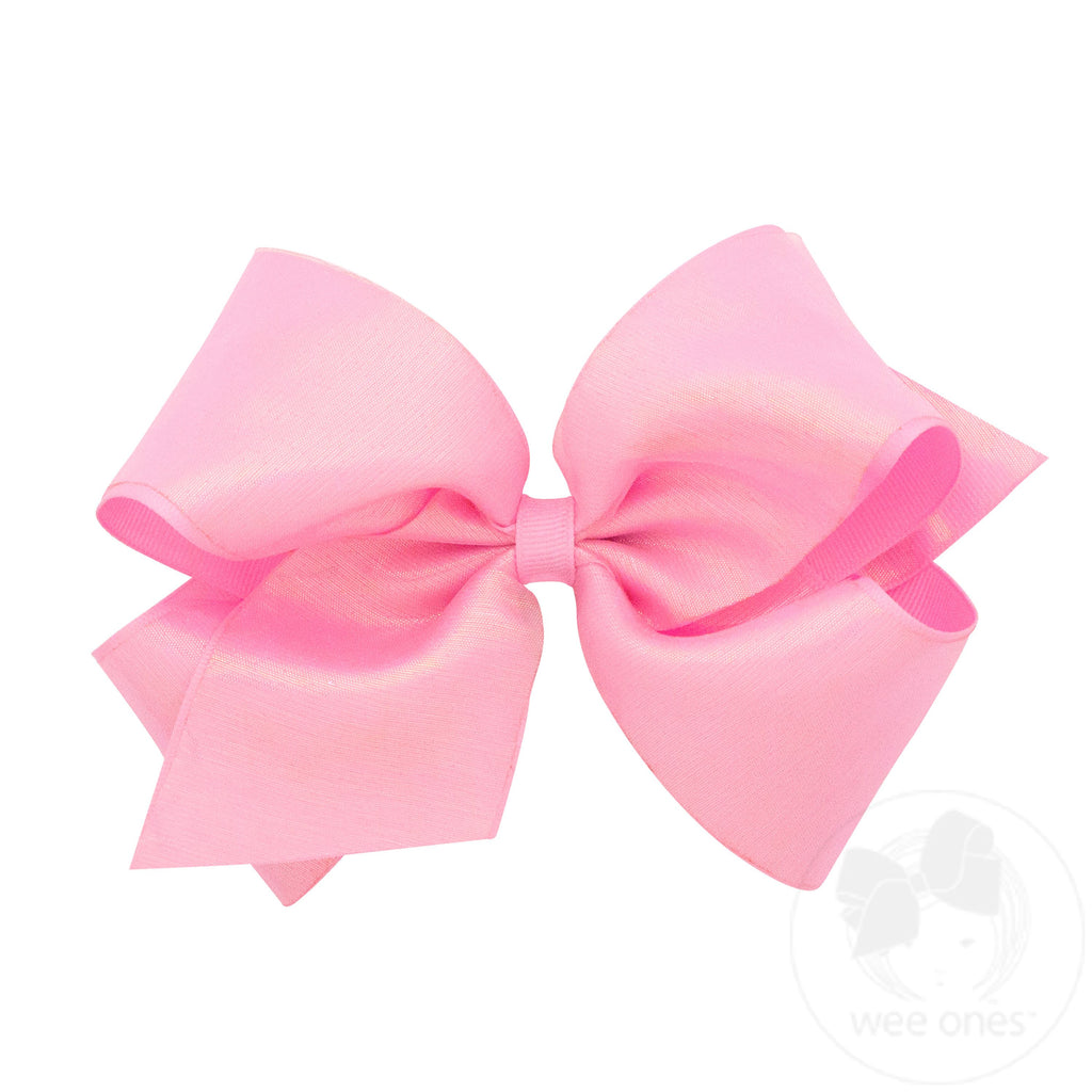 King Sheer Iridescent and Grosgrain Overlay Hair Bow