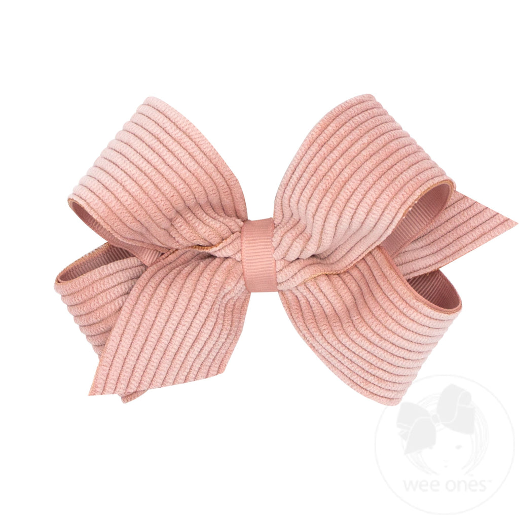 Medium Grosgrain Hair Bow with Wide Wale Corduroy Overlay