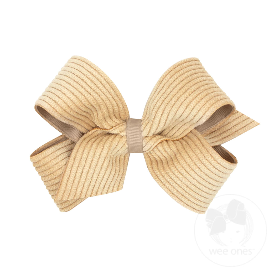 Medium Grosgrain Hair Bow with Wide Wale Corduroy Overlay