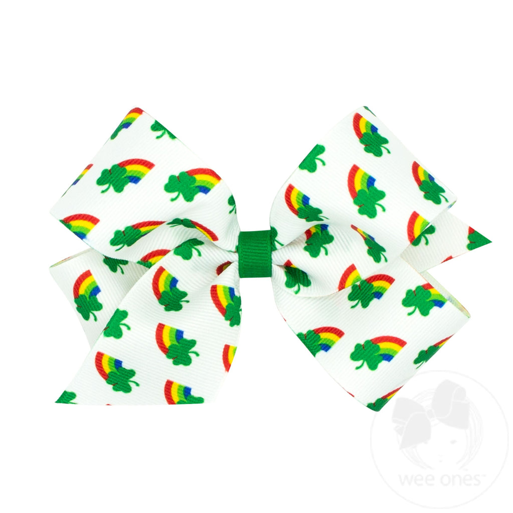 Medium Shamrock Print Grosgrain Girls Hair Bow