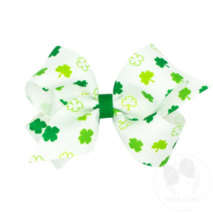 Medium Shamrock Print Grosgrain Girls Hair Bow