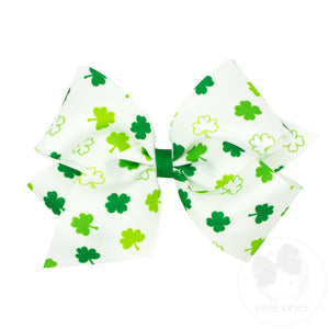 King Shamrock Print Grosgrain Girls Hair Bow